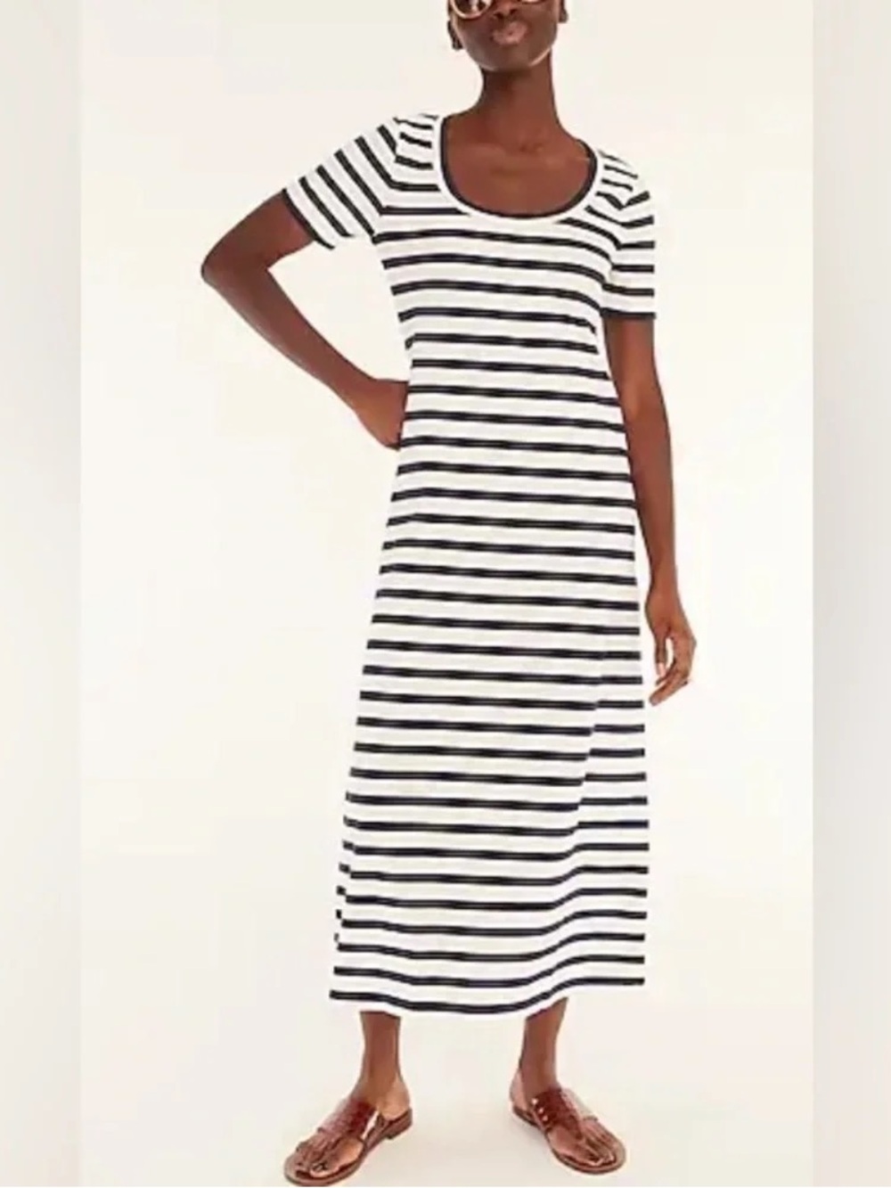 J. Crew Striped Scoop Neck Navy & White Short Sleeve Maxi Dress M